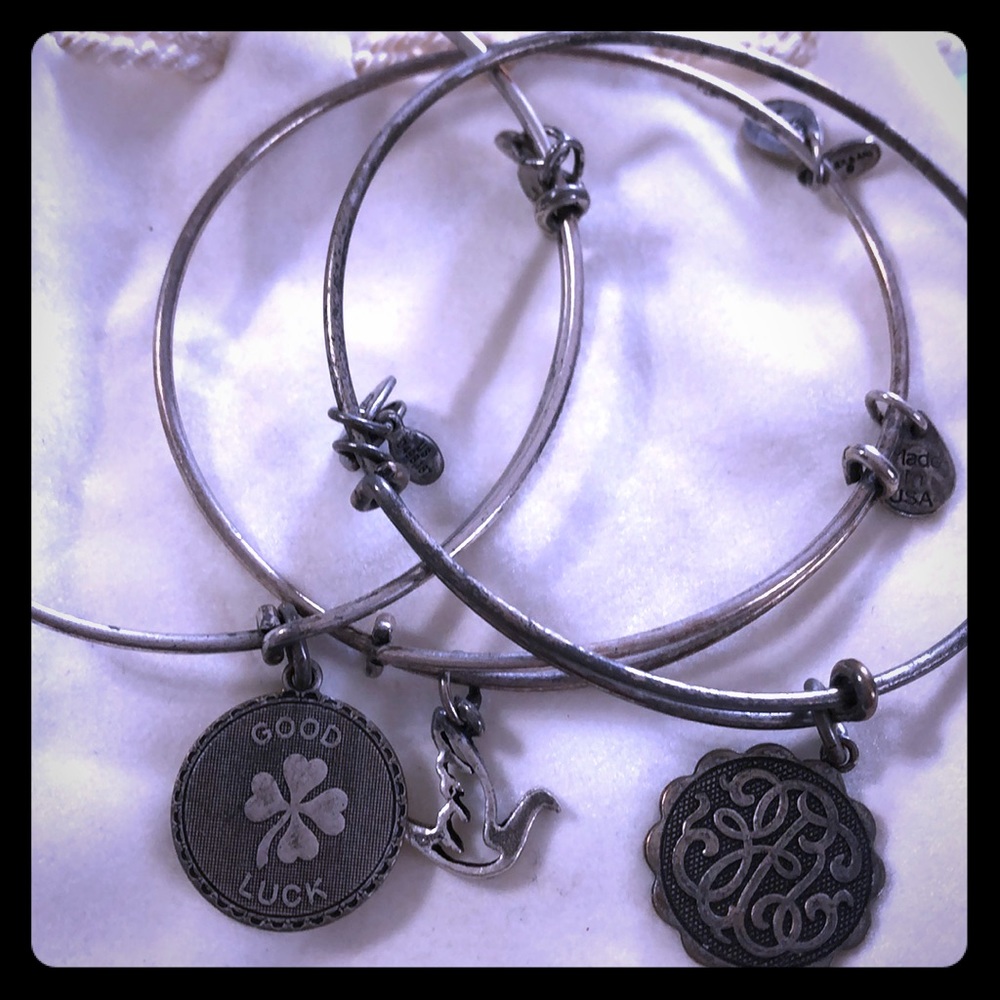 Three Alex and Ani silver bangles